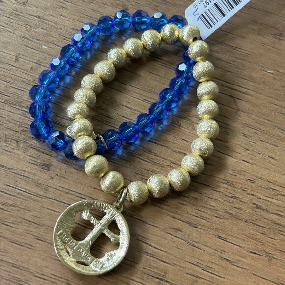 HEIDI DAUS "Anchors Away" Crystal/Enamel Bead Stretch Bracelet Set BLUE Small - Picture 5 of 6